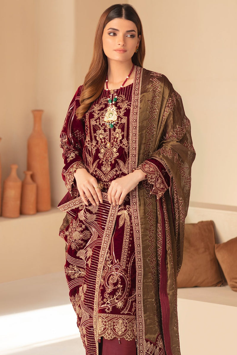 Ramsha Burgundy velvet Collection Winter Wear