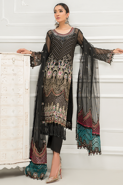 Maryam Embroidered Luxury Chiffon (Raisin Black)