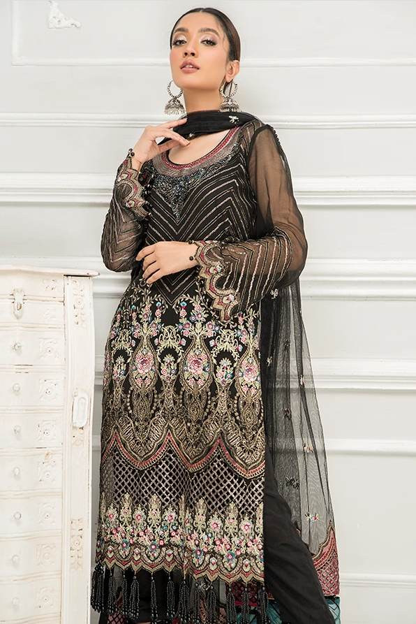 Maryam Embroidered Luxury Chiffon (Raisin Black)