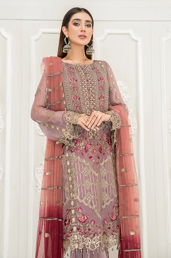 Maryam Embroidered Luxury Chiffon Mauve Lilac