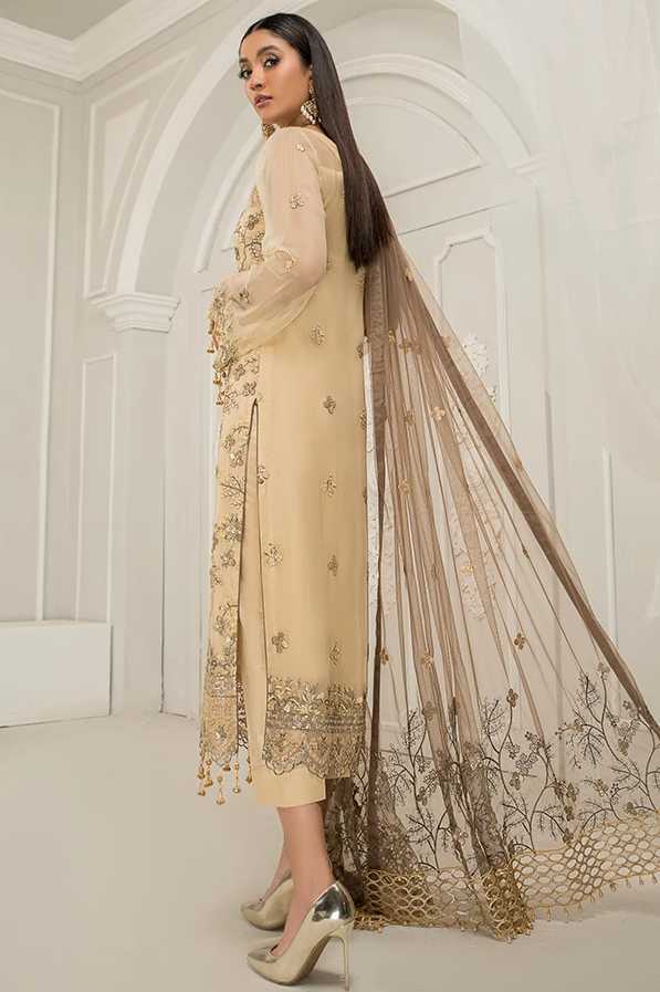 Maryam Embroidered Luxury Chiffon (Jasmine Fawn)
